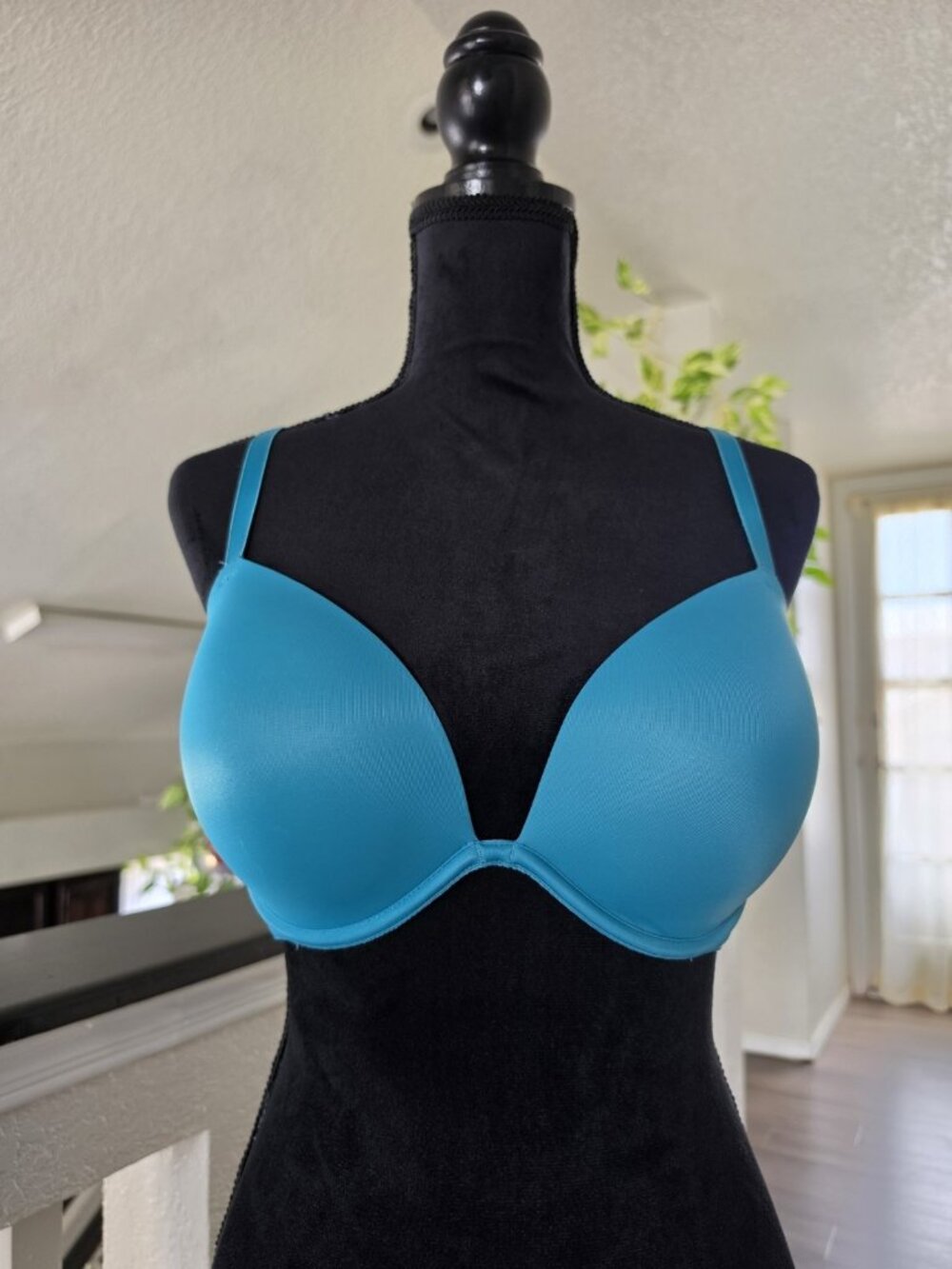 PINK Blue Solid Padded Push-Up Bra Hook & Eye Adjustable Straps 34DD